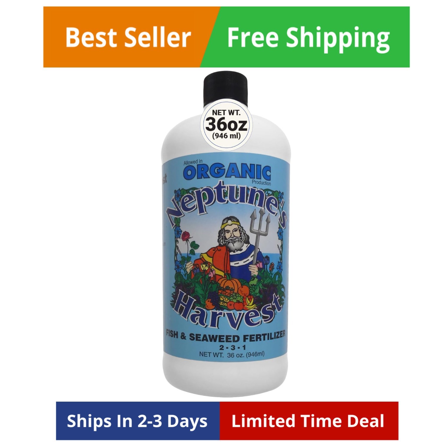 Fish & Seaweed Liquid Fertilizer 2-3-1 – 36oz Bottle – Plant Food for Garden …