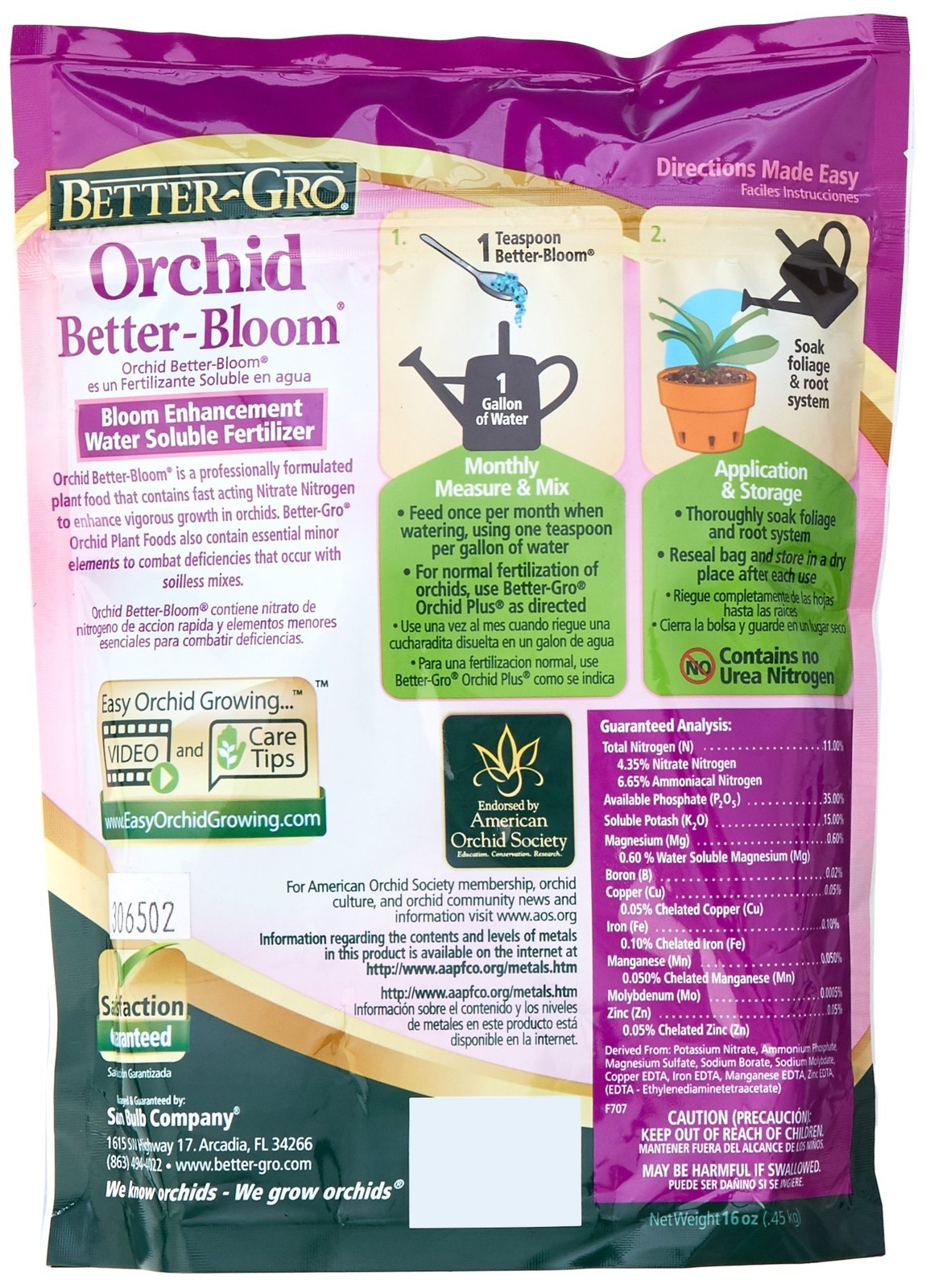 Sun Bulb Company 8305 Better Gro Orchid Plus Bloom Booster Fertilizer, 16-Ounce