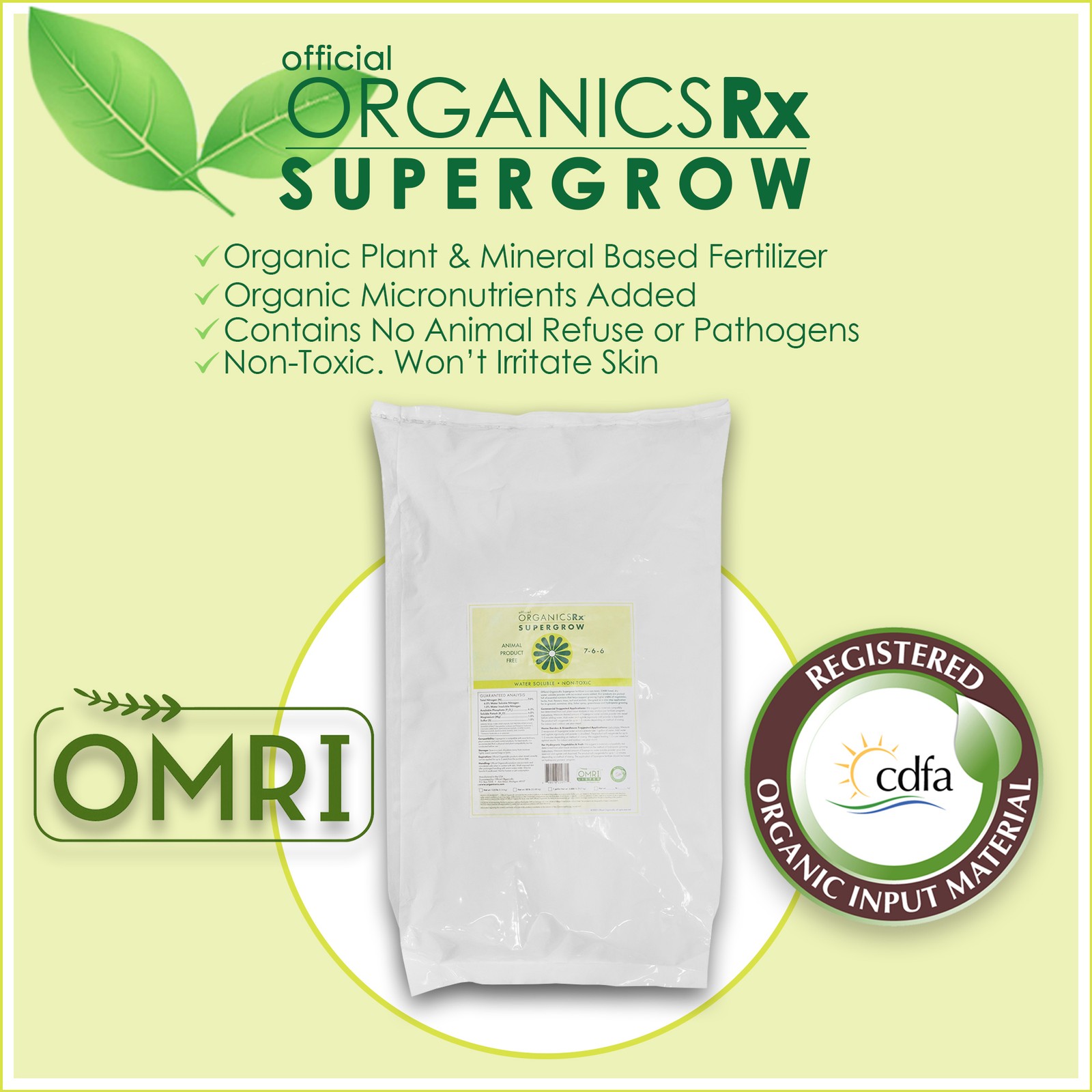 Official OrganicsRx Supergrow Fertilizer Powder For Plants/Gardening, 20lb Bag