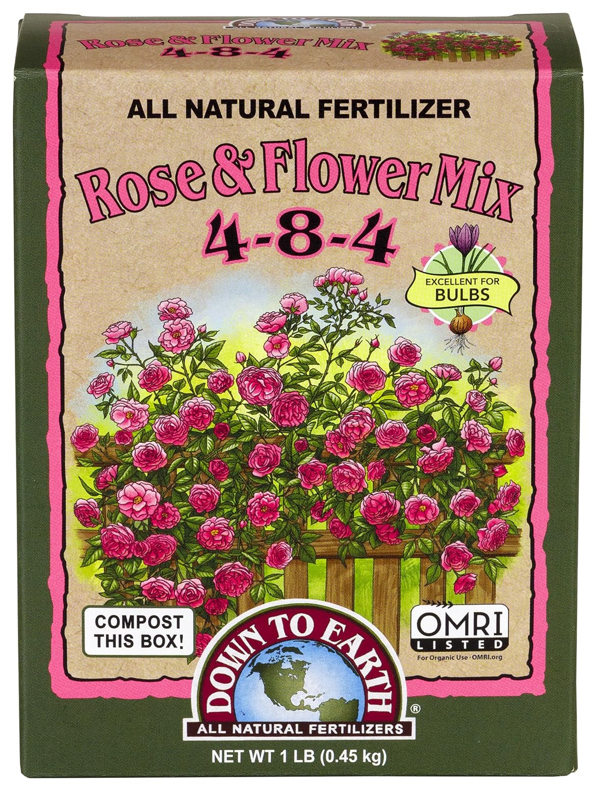 Organic 4 8 4 Fertilizer 1 lb Balanced Formula for Flowers and Gardens