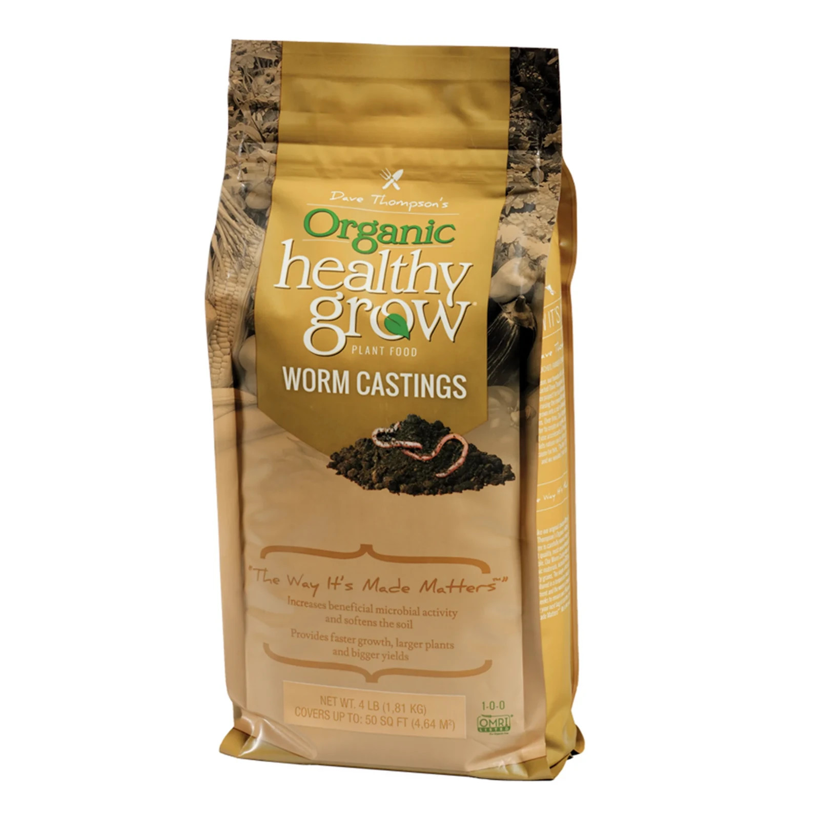 NEW! Organic Healthy Grow Worm Castings Garden Plant Food Fertilizer, 4 lb Bag