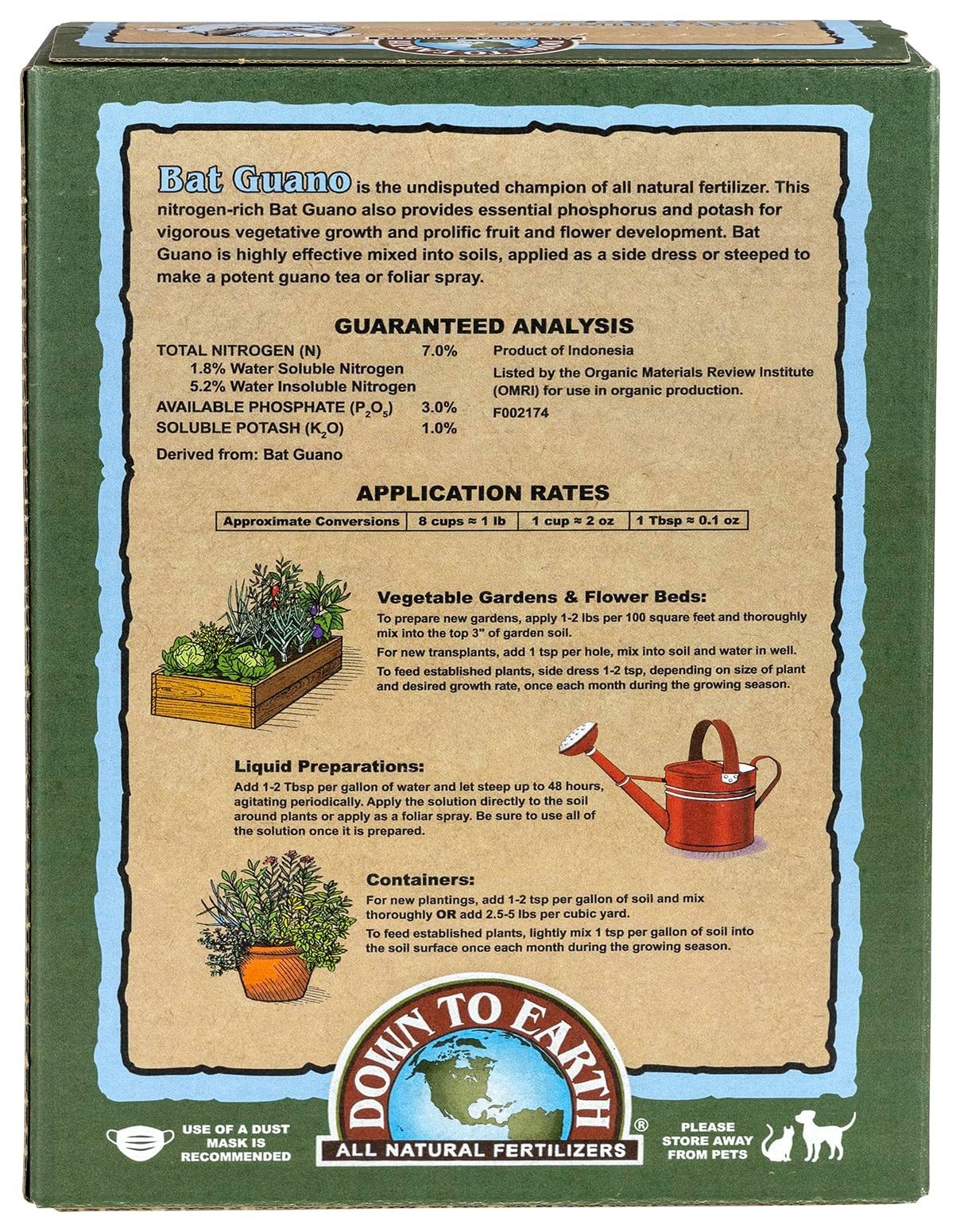 Organic Bat Guano – High Nitrogen Plant Food for Vegetative Growth 7-3-1, 2 Lb