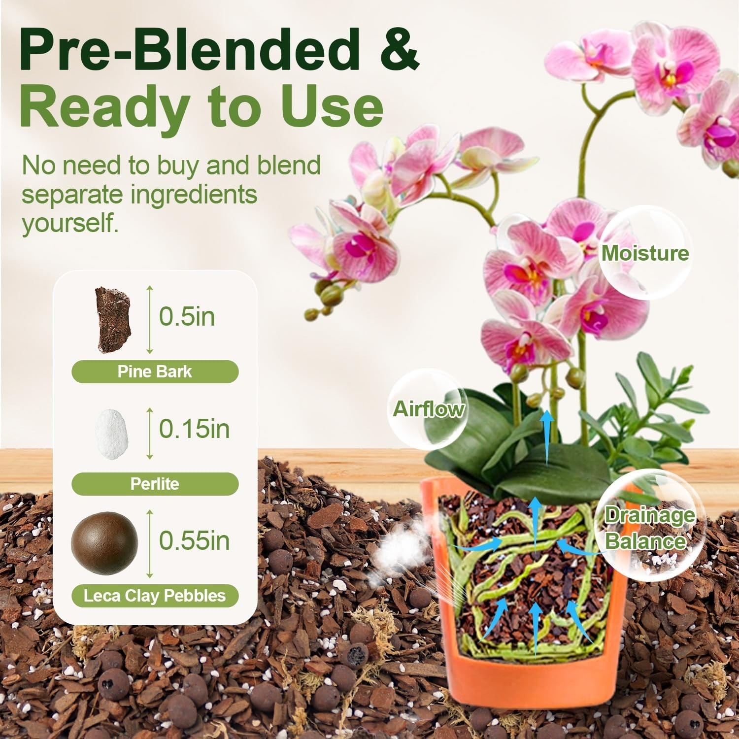 Orchid Bark Potting Mix 3 Quart, Mix Pine Bark,Perlite, Sphagnum Moss and Cla…