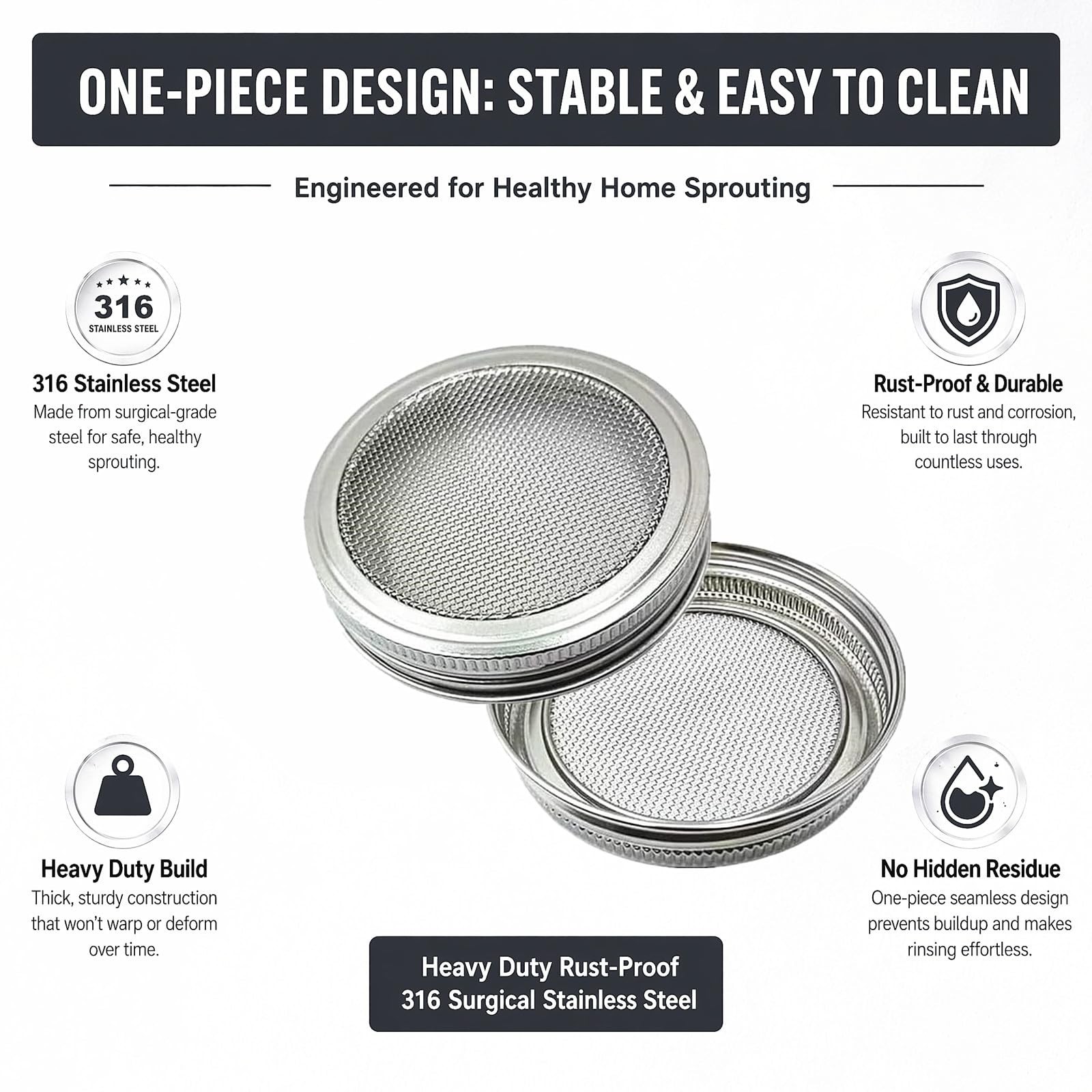 Sprouting Lids Sprouts Growing Kit, 4 Pack Metal Stainless Steel One-Piece Wi…