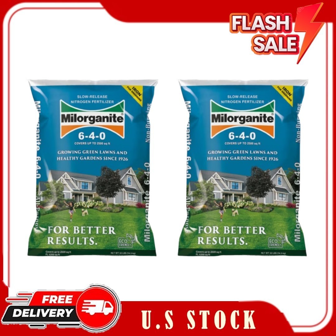 2 pack, Milorganite Long Lasting All Purpose Lawn Food, 6-4-0 Fertilizer, 32 lb