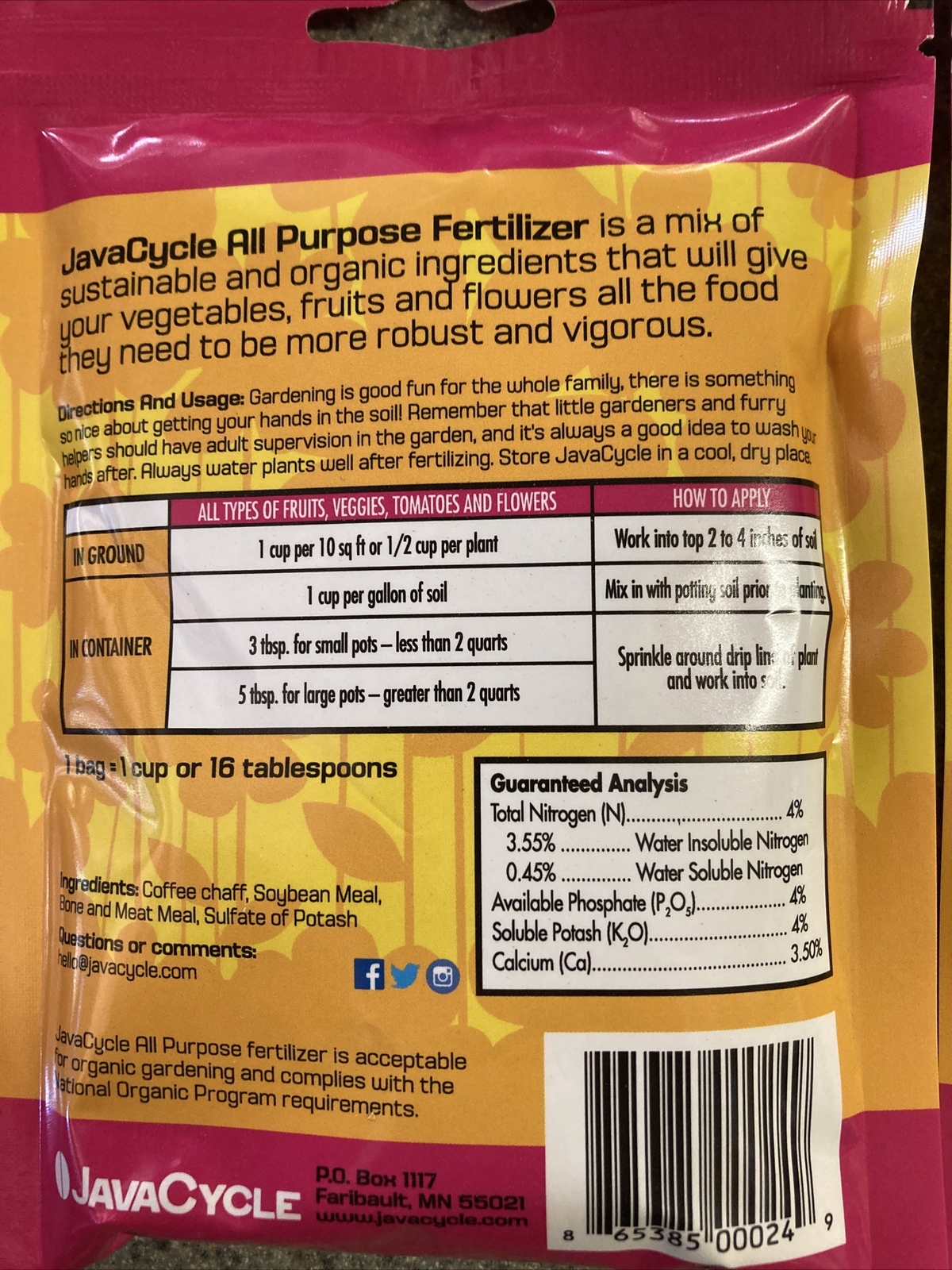 6 Pack Javacycle All Purpose Fertilizer 4-4-4 5oz