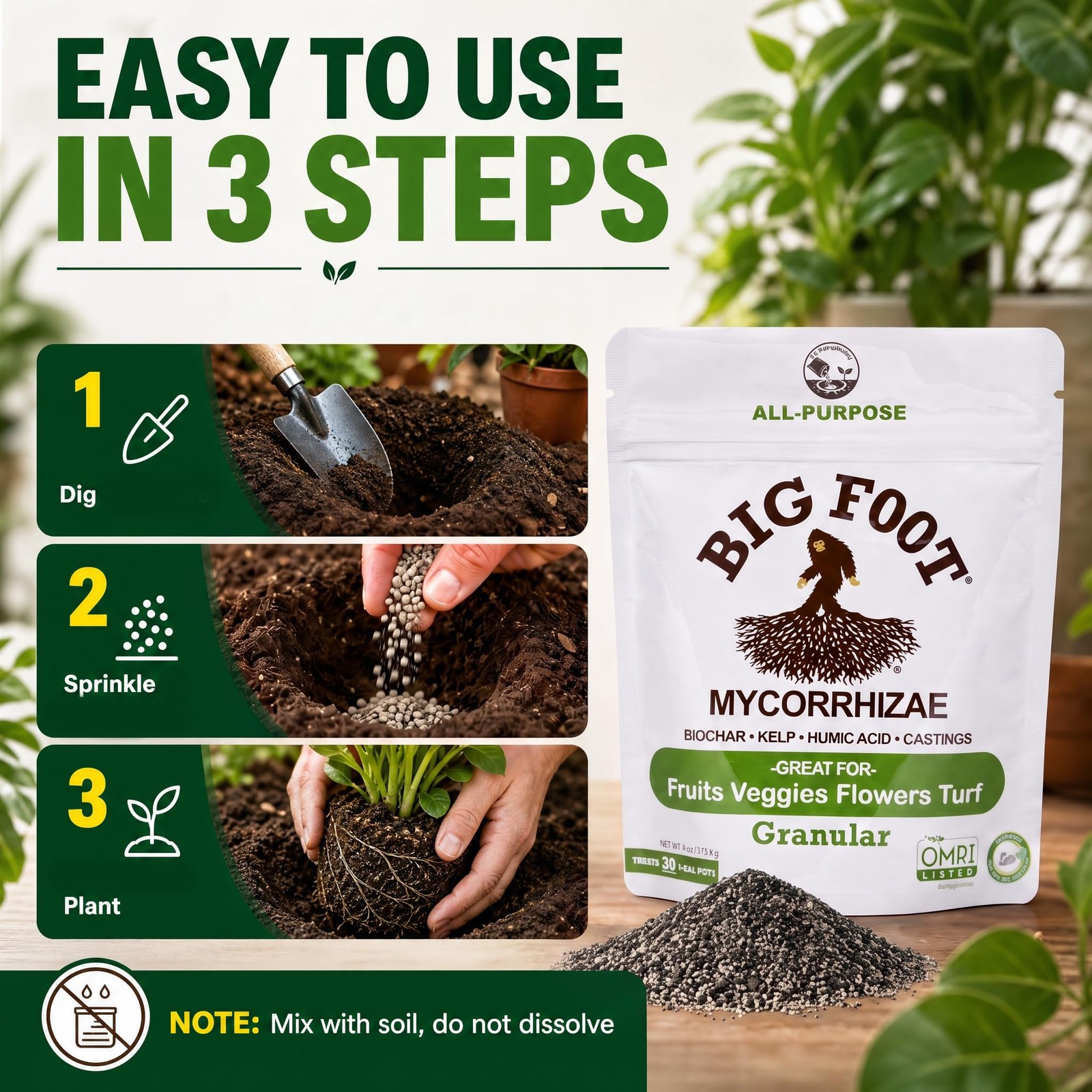 Big Foot Mycorrhizae – Double Your Plant Size, Easy to Use, Made in USA, Treats