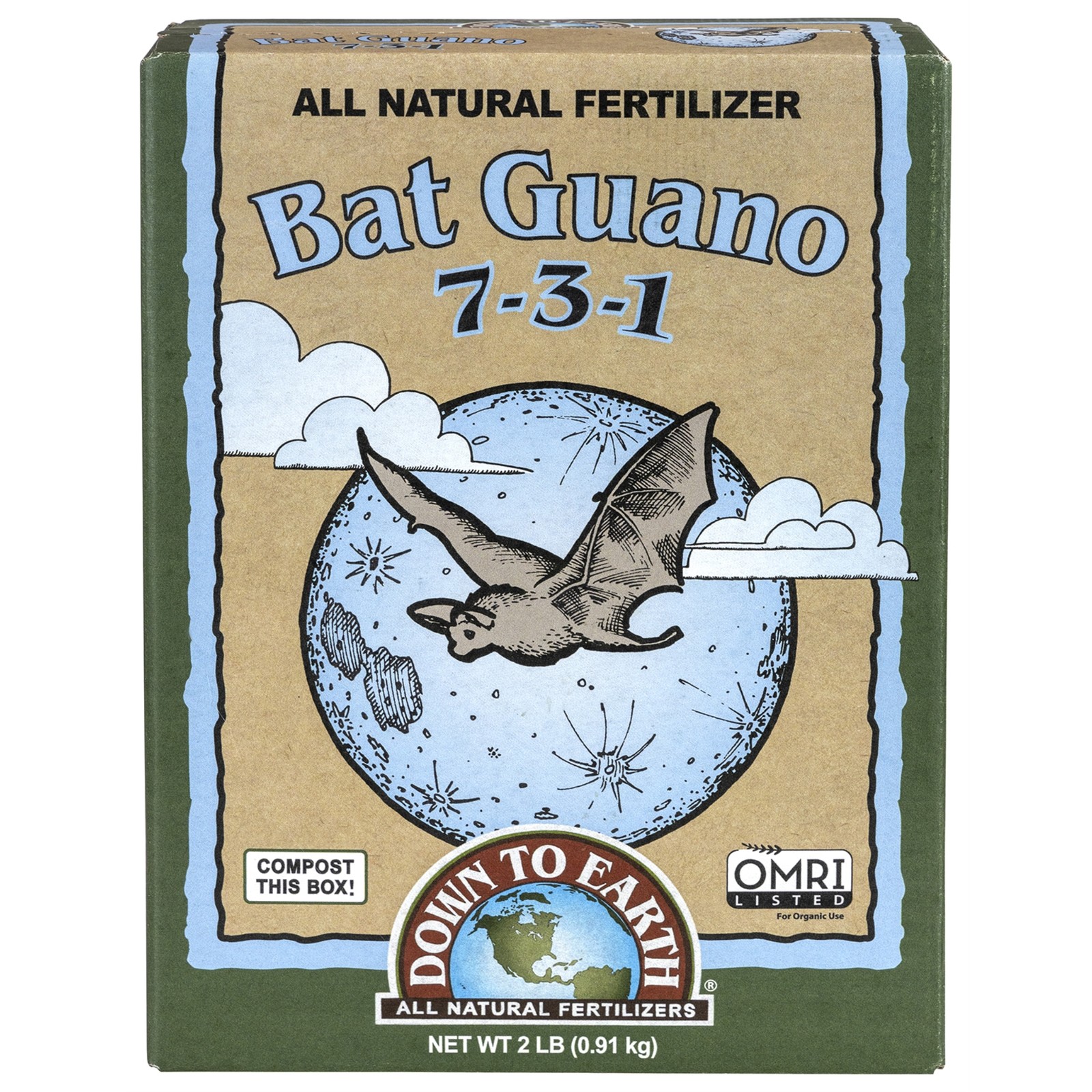 Down to Earth Bat Guano 7-3-1 All Natural Fertilizer Mix, 2lbs