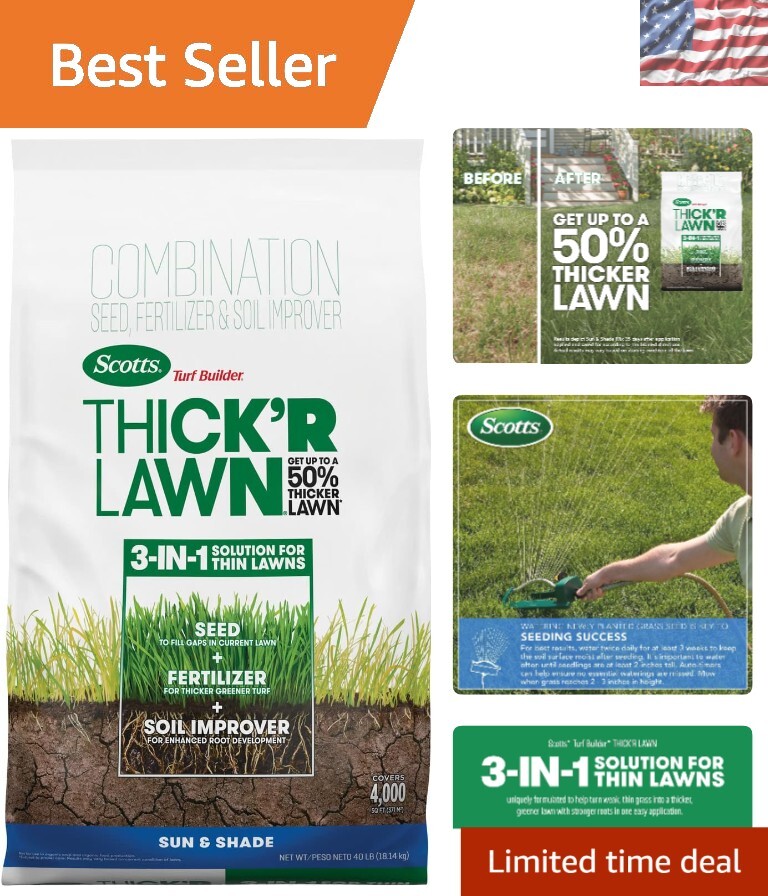 Turf Builder THICK’R LAWN 3-in-1 Grass Seed, Fertilizer & Soil Improver, 40 lbs