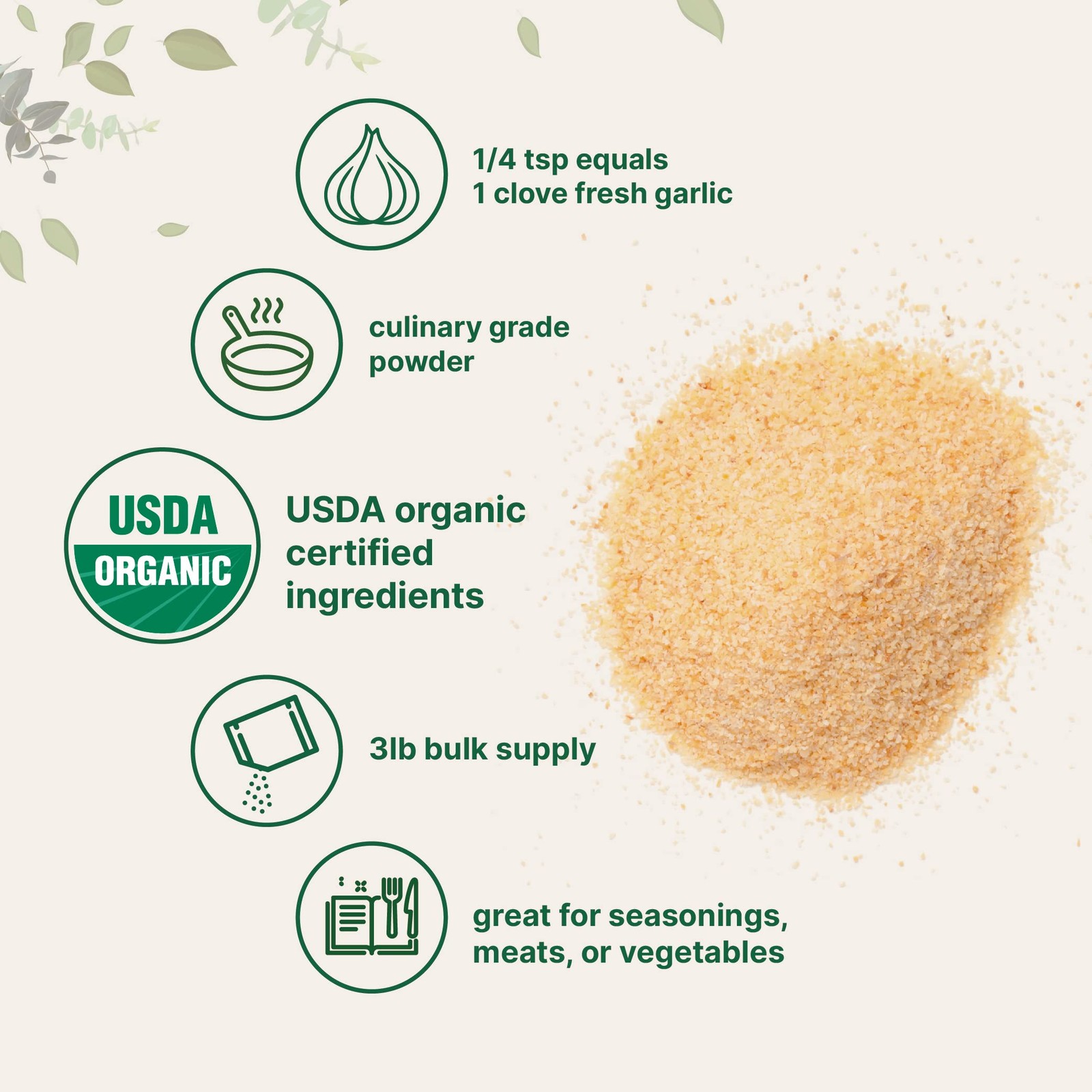 Organic Garlic Powder 3lb – Premium Raw Allium Sativum, Bold Flavor, Additive-Fr