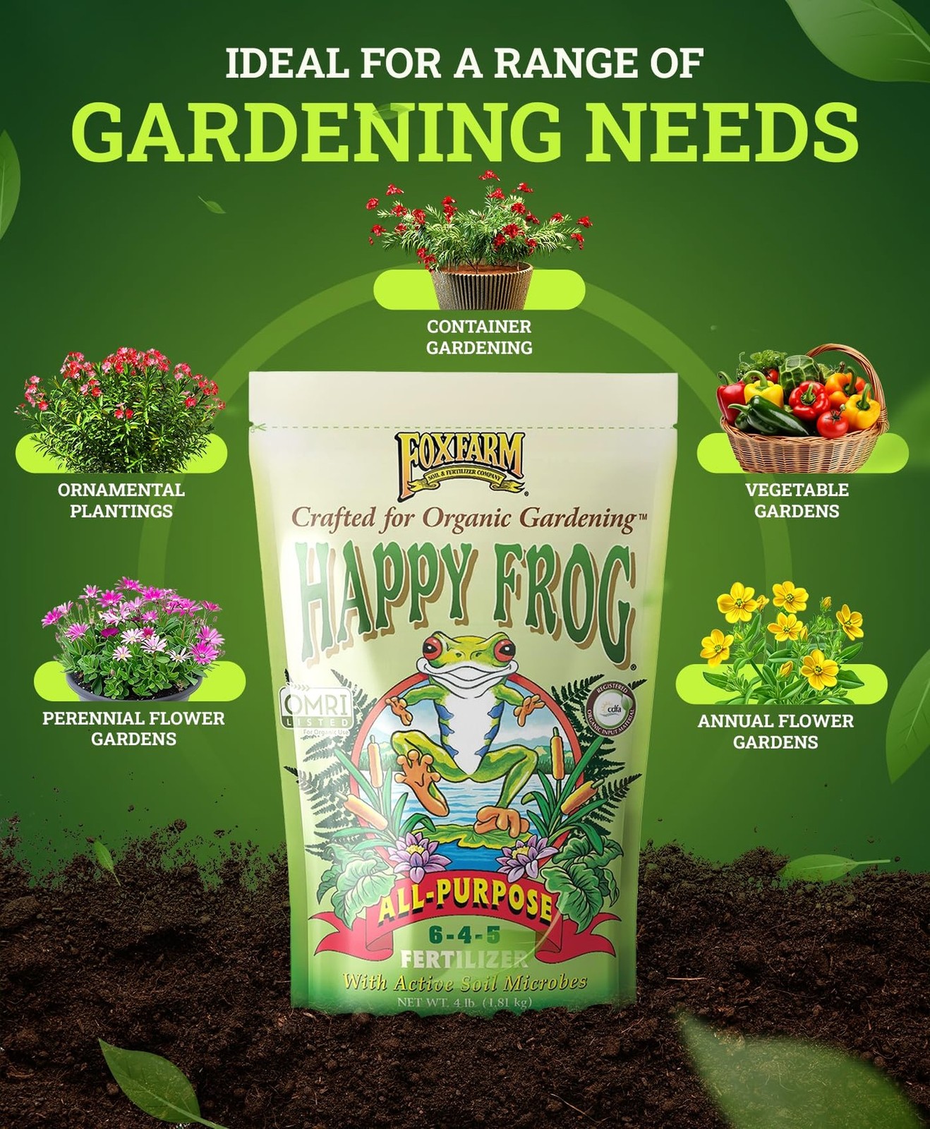 FoxFarm Happy Frog All Purpose Fertilizer – with Active Soil Microbes – Fast …