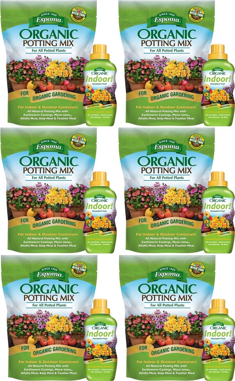 Espoma AP4 INPF8 Organic Indoor Houseplant Food + Potting Mix Combo – Pack of 6
