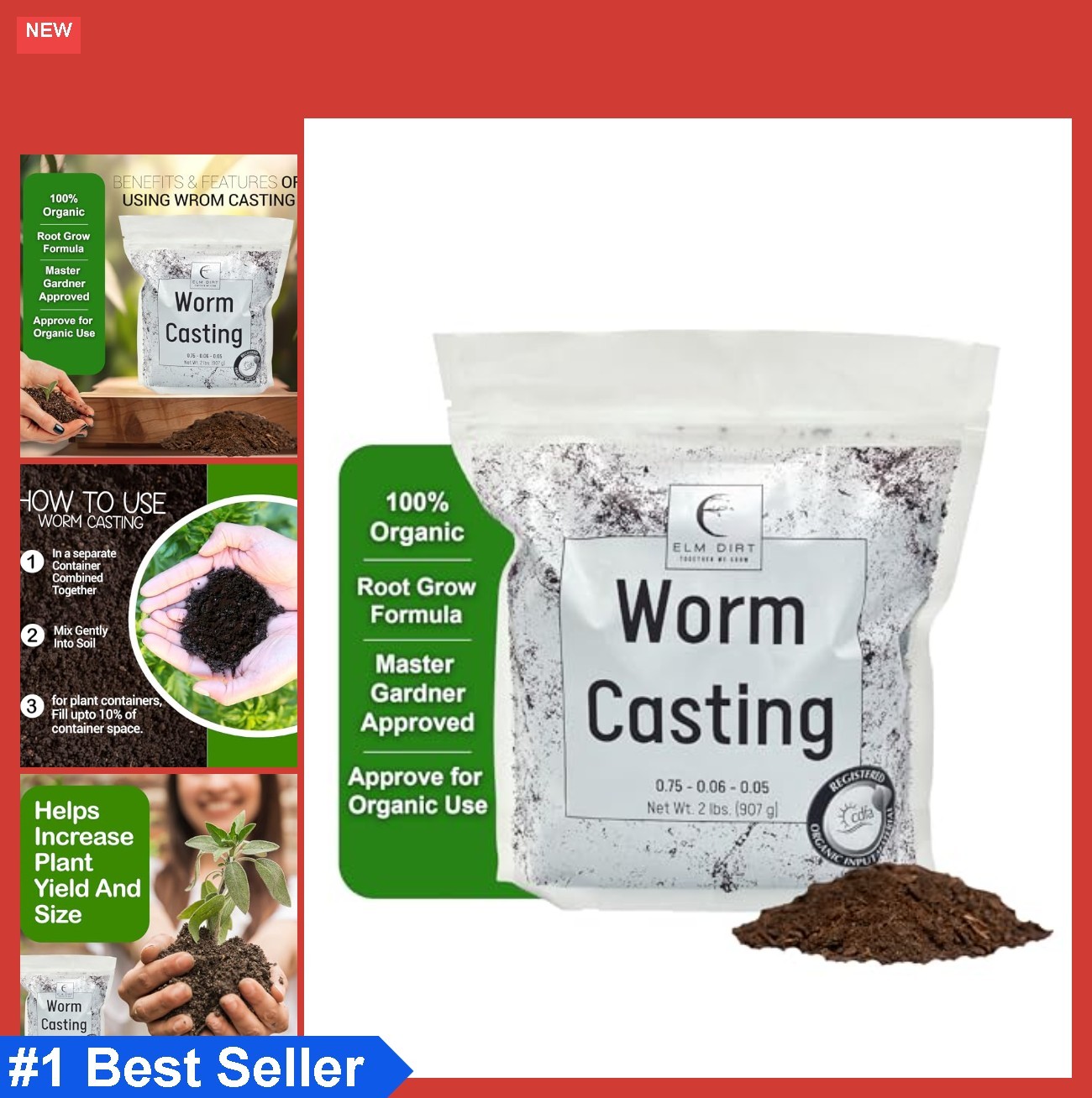 Worm Castings Organic Plant Food 2 lb Granules Indoor Outdoor Garden Soil