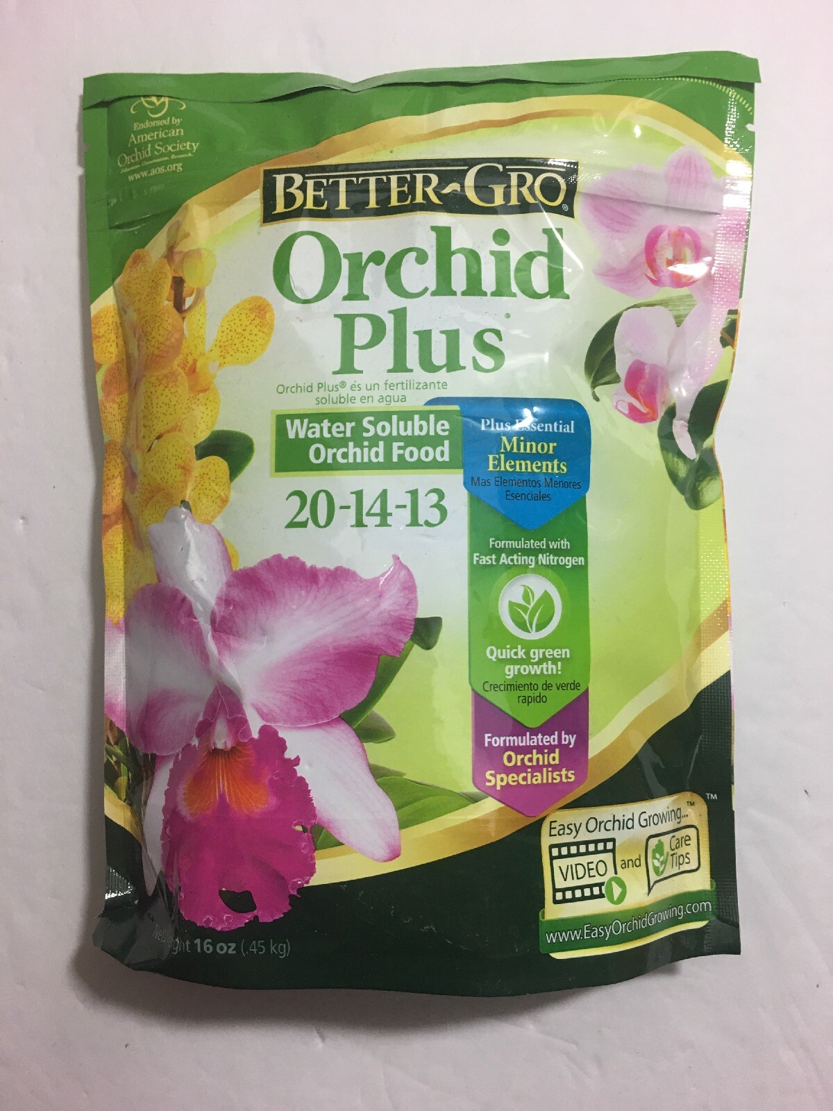 Better Gro ORCHID Plus Fertilizer(20-14-13) Water Soluble, 1-16oz Bag