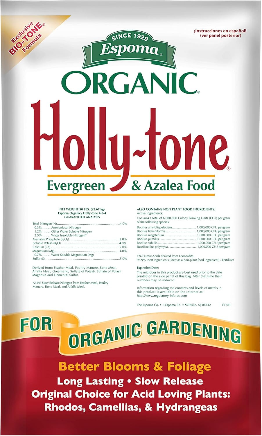 Espoma Organic Holly-Tone 4-3-4 Natural & Organic Evergreen & Azalea Plant Food;