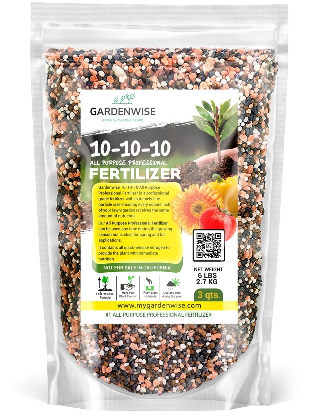 All-Purpose 10-10-10 Slow Release Granular Fertilizer for Vegetables, Flowers, T