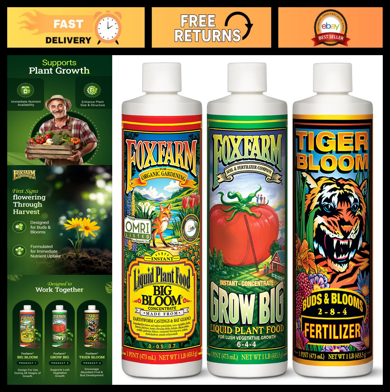 Liquid Fertilizer Trio Set – Big Bloom, Grow Big, Tiger Bloom – Plant Growth & F