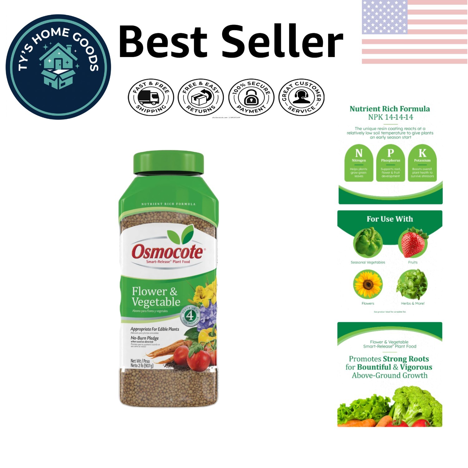 2 lb Plant Food Granules for Flower & Vegetable Growth, NPK 14-14-14