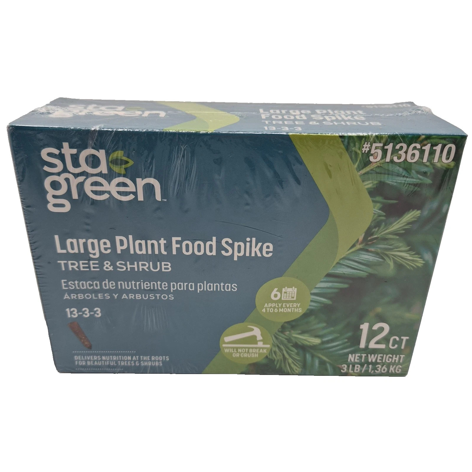Sta-Green Large Plant Food Spike Trees & Shrubs Nutrition 12 Spikes 13-3-3 NKP