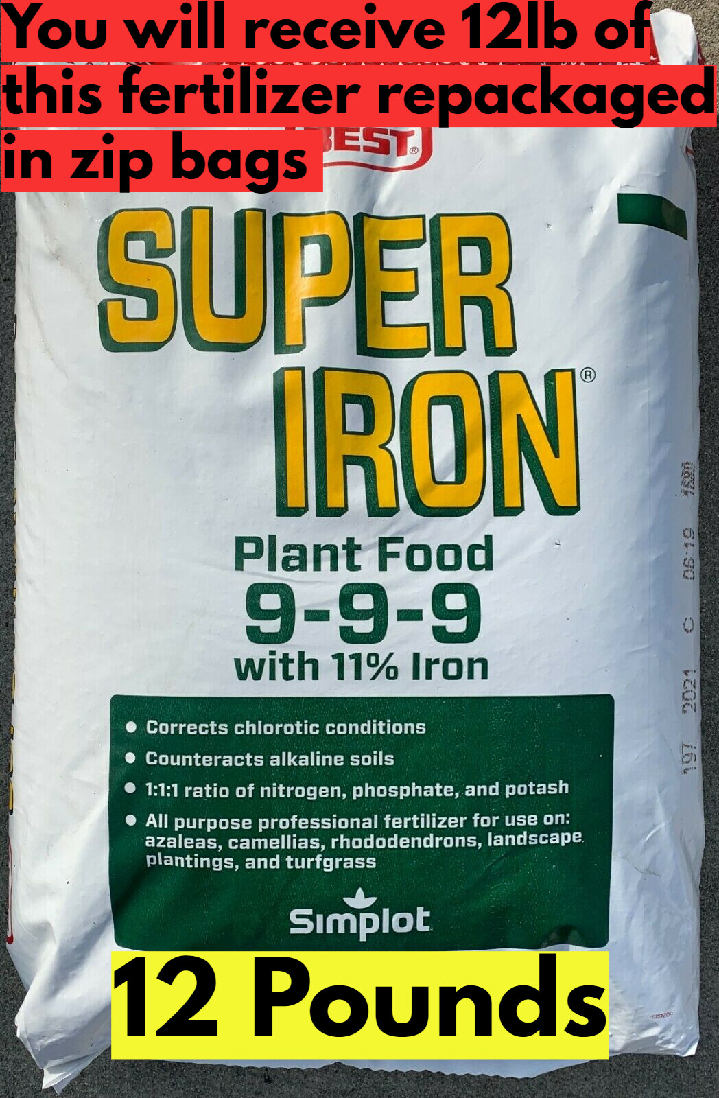 SUPER IRON Plant Food 9-9-9 with 11% Iron – Professional Fertilizer 12 pounds