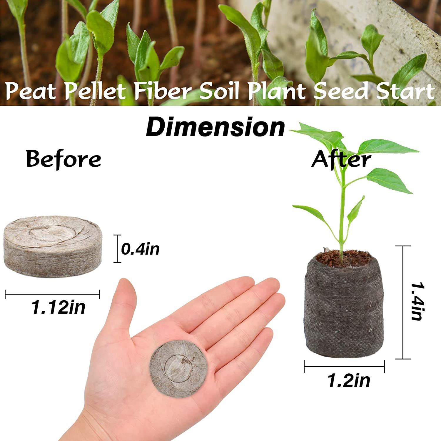 100 Pcs 30Mm Peat Pellets Seed Starter Soil Pods Plugs for Vegetable Seedling, C