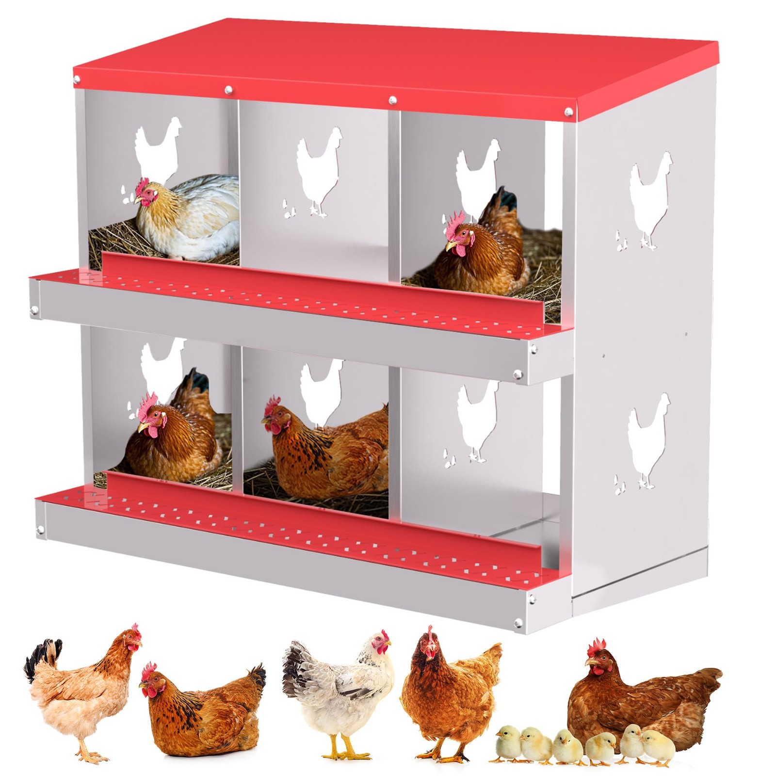 6 Compartment Metal Chicken Nesting Box Roll Out Egg Collection