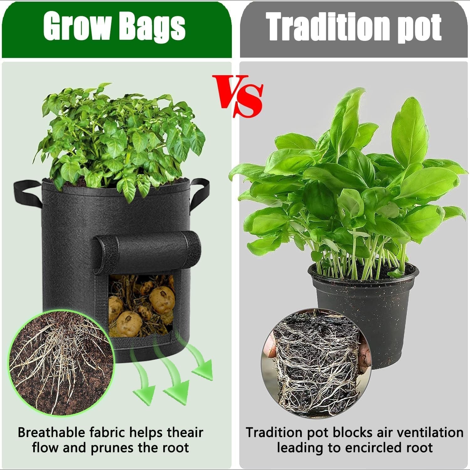 4 Packs 10 Gallon Potato Grow Bags, Heavy Duty Nonwoven Fabric Pots with Hand…