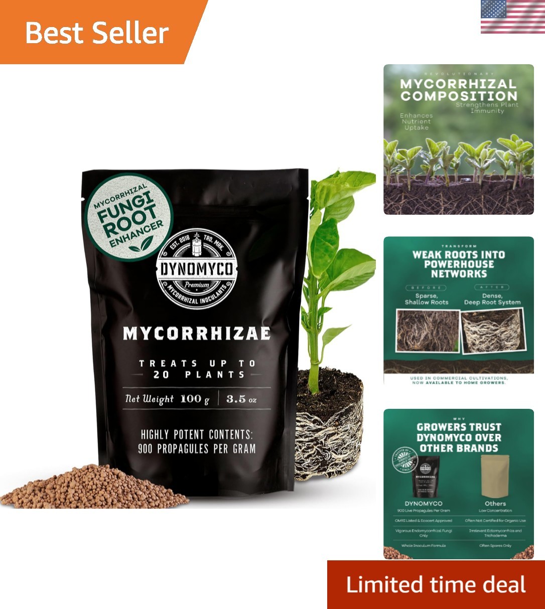Granular Mycorrhizal Fungi Inoculant, 100g / 3.5oz – Boosts Root Growth, Yiel…