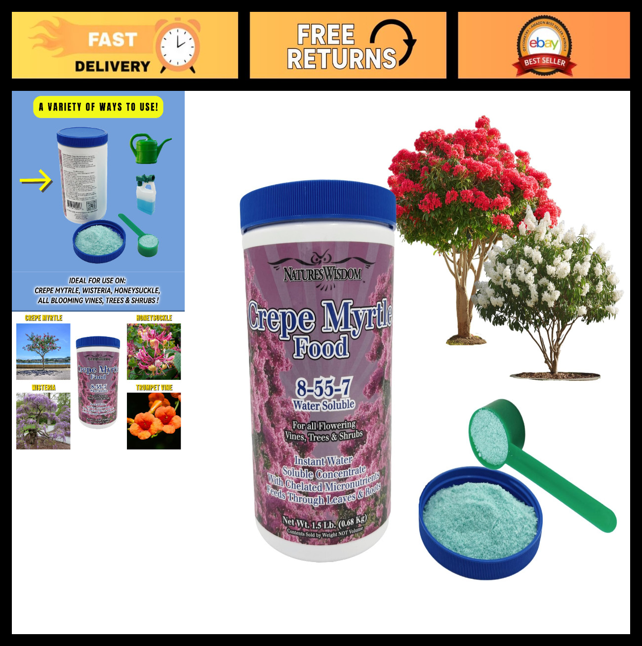Water Soluble Fertilizer for Crepe Myrtle Trees, Balanced Nutrient Blend, 1.5 Lb