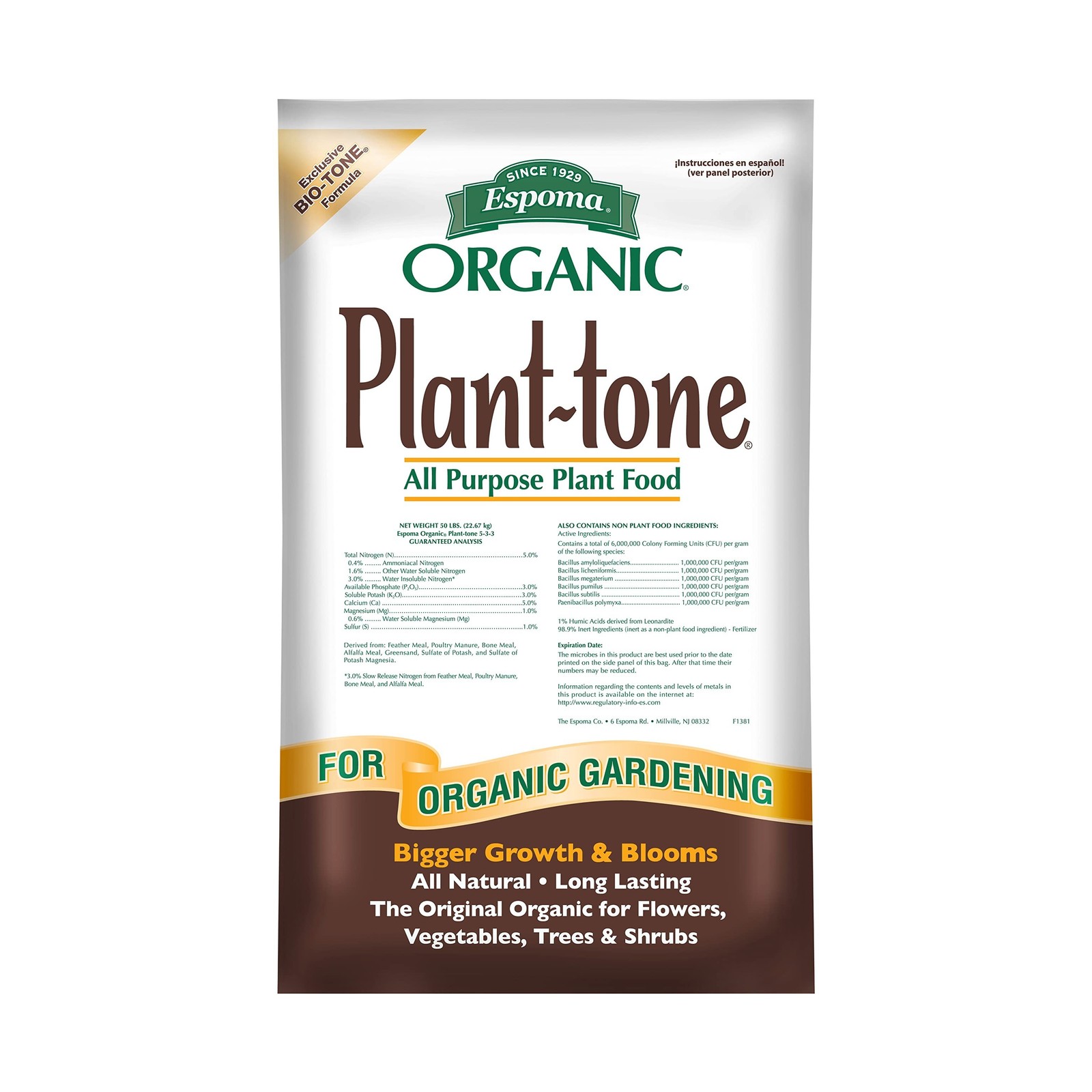 Espoma Organic Plant-Tone 5-3-3 Natural & Organic All Purpose Plant Food; 50 …
