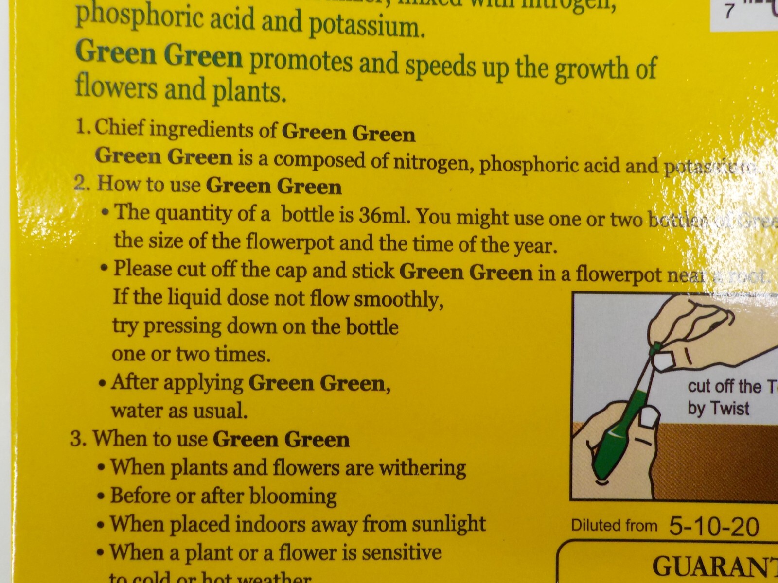 Green Green Liquid Plant Food 10 Pack of 36ml Bottles Instructions on Back NIP