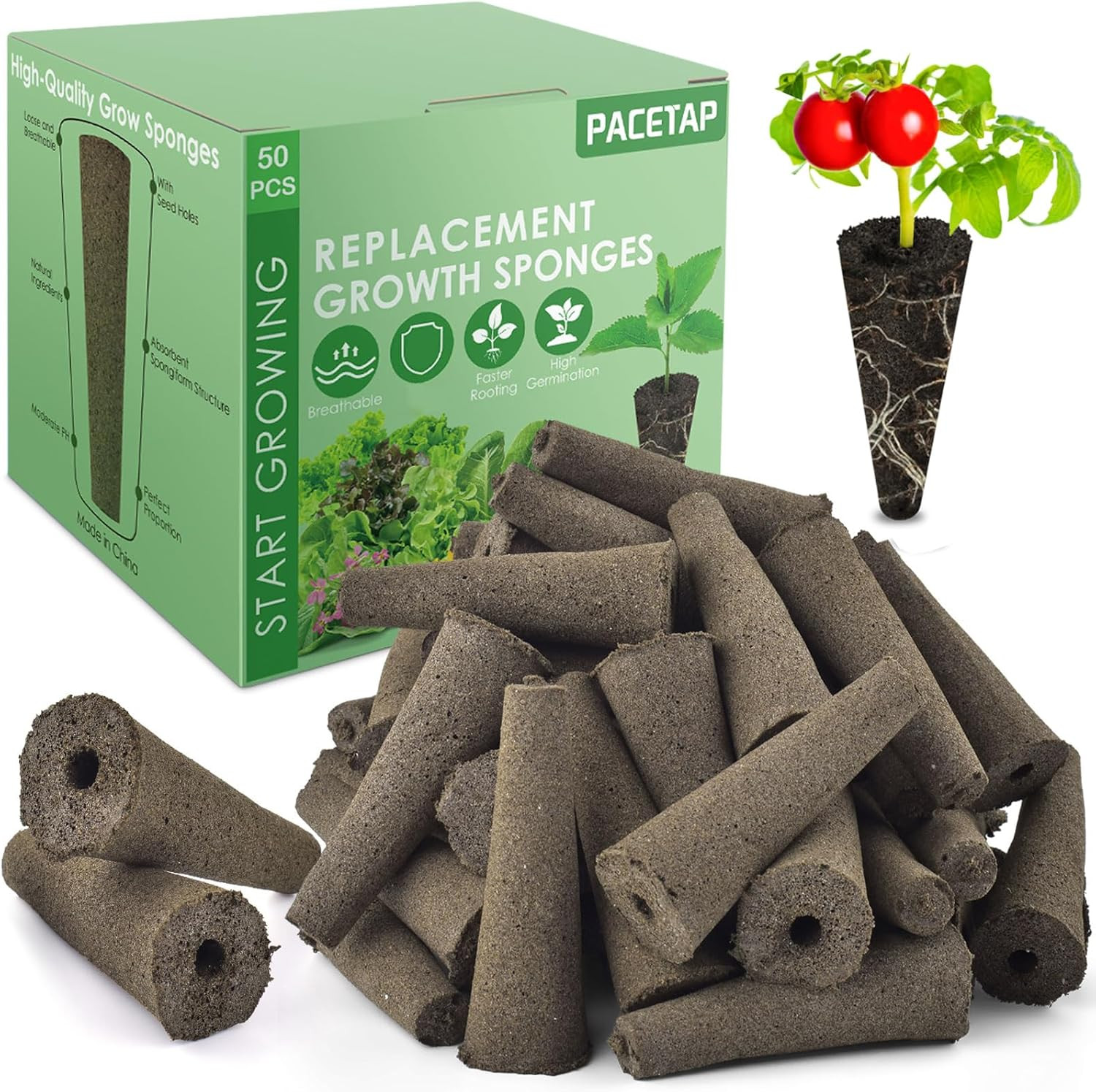 50 Pack Grow Sponges Compatible with AeroGarden Seed Starter Pods