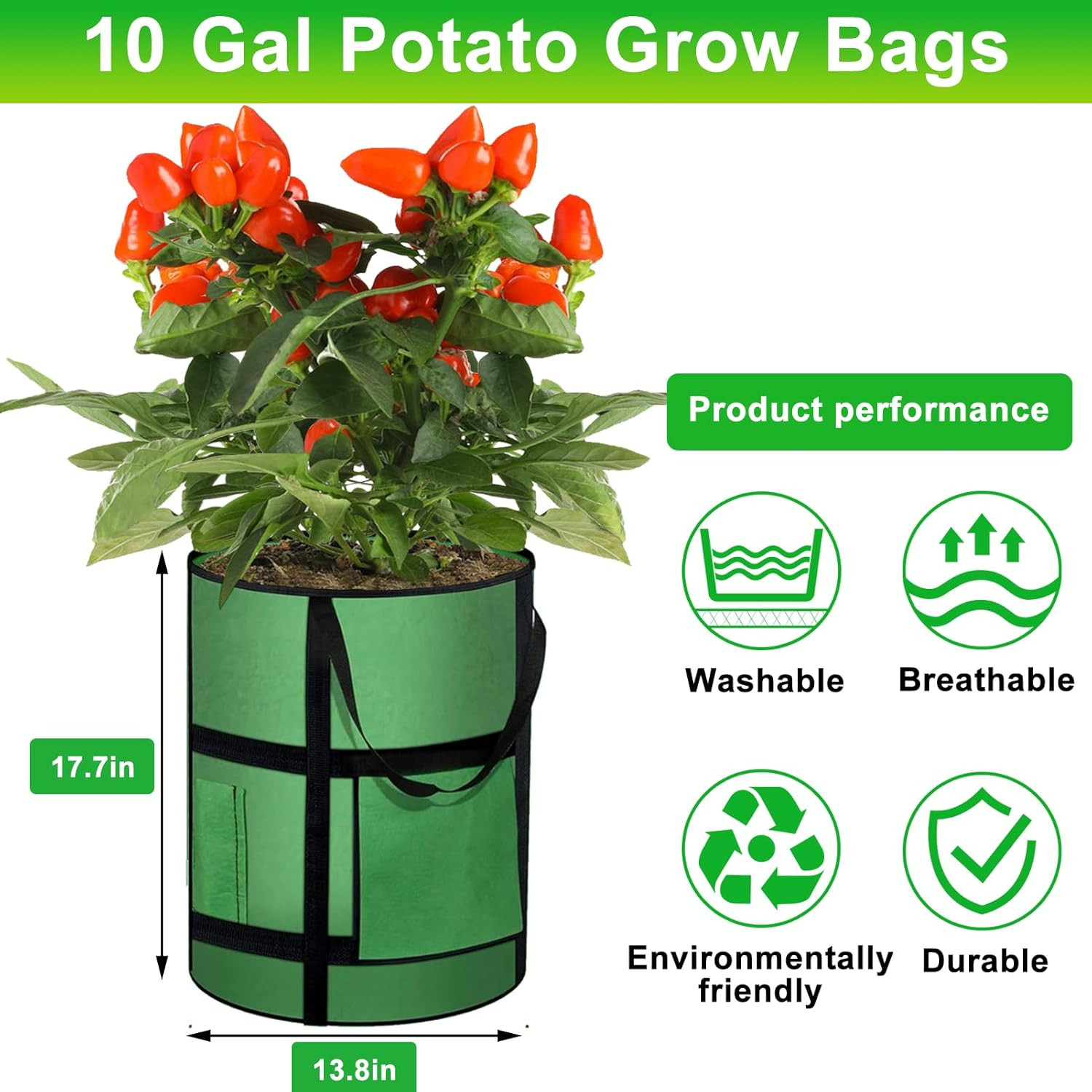 6 Pack 10 Gallon Potato Grow Bags with Window Heavy Duty Fabric Planters
