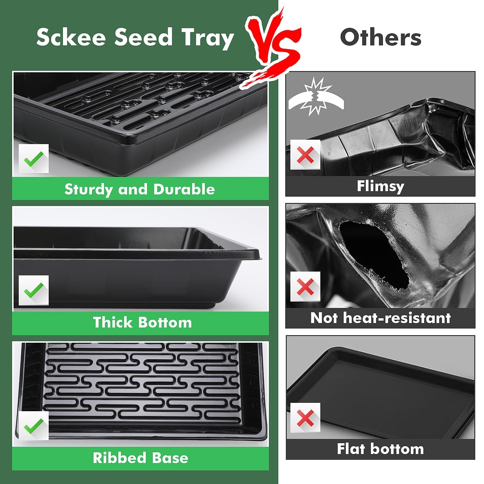 Sckee Upgraded 10 Pack Plant Growing Trays Seed Starting Tray Microgreens Gro…