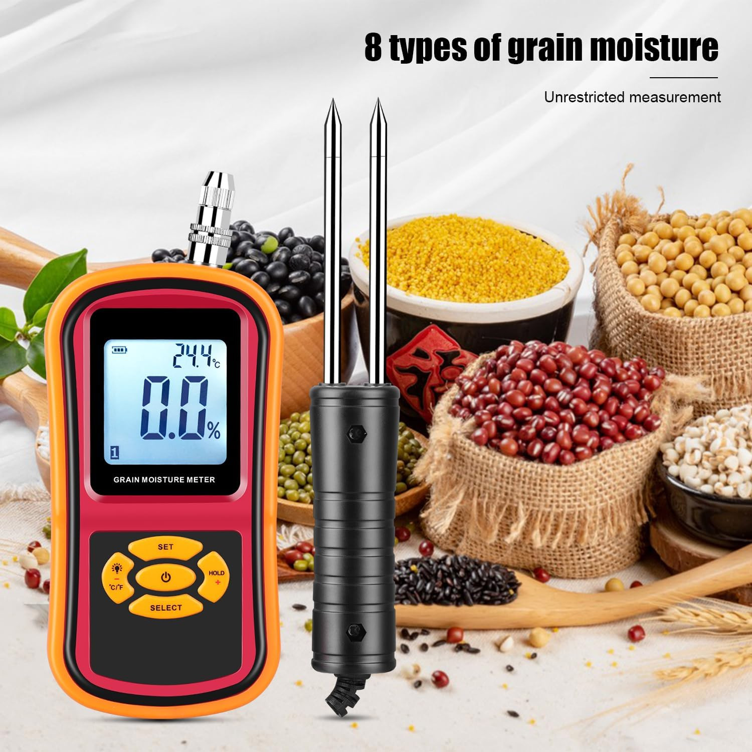 Digital Grain Moisture Meter for Wheat Corn Rice Peanut Soybean, Grain Humidity