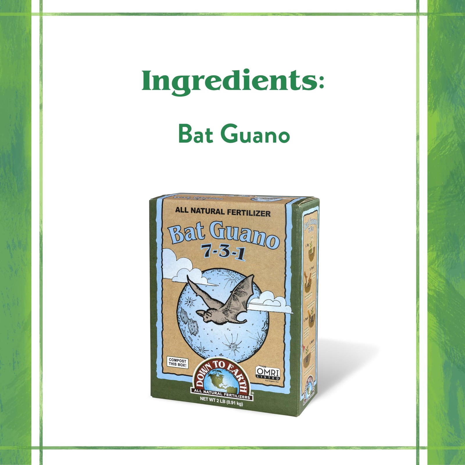 Organic Bat Guano – High Nitrogen Plant Food for Vegetative Growth 7-3-1, 2 lb
