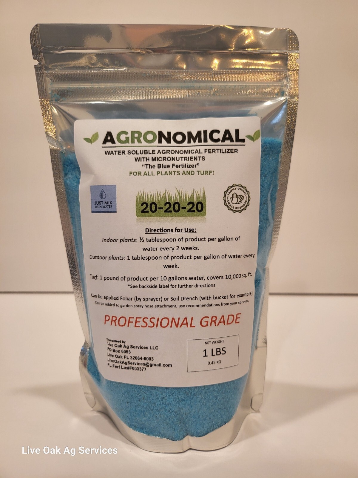 AGRONOMICAL 20-20-20 Water Soluble BLUE FERTILIZER with Micronutrients 1 POUND!
