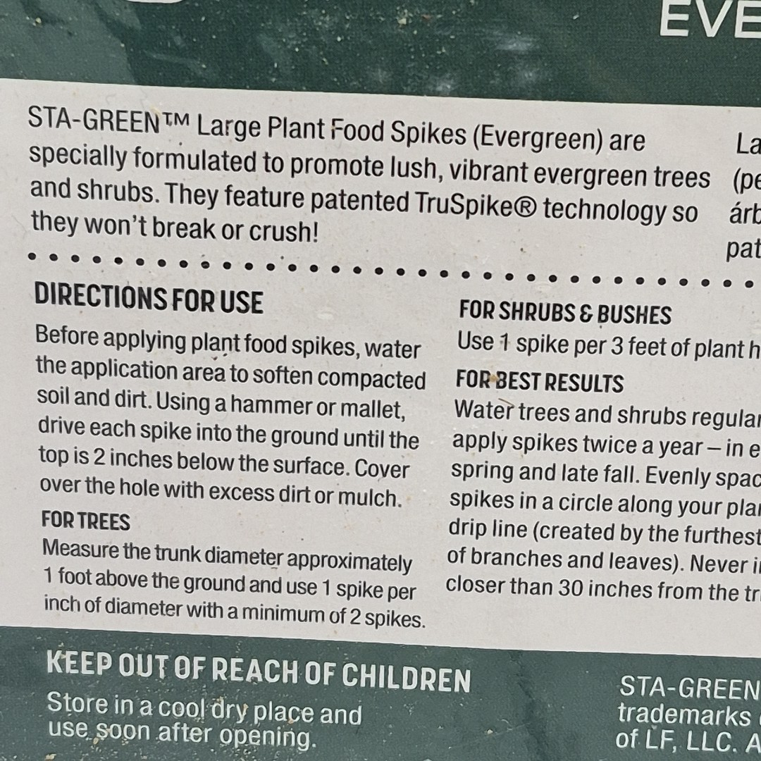 Sta Green Large Plant Food Spike Trees Shrubs Nutrition 12 Spikes Box 5-5-5 3lb
