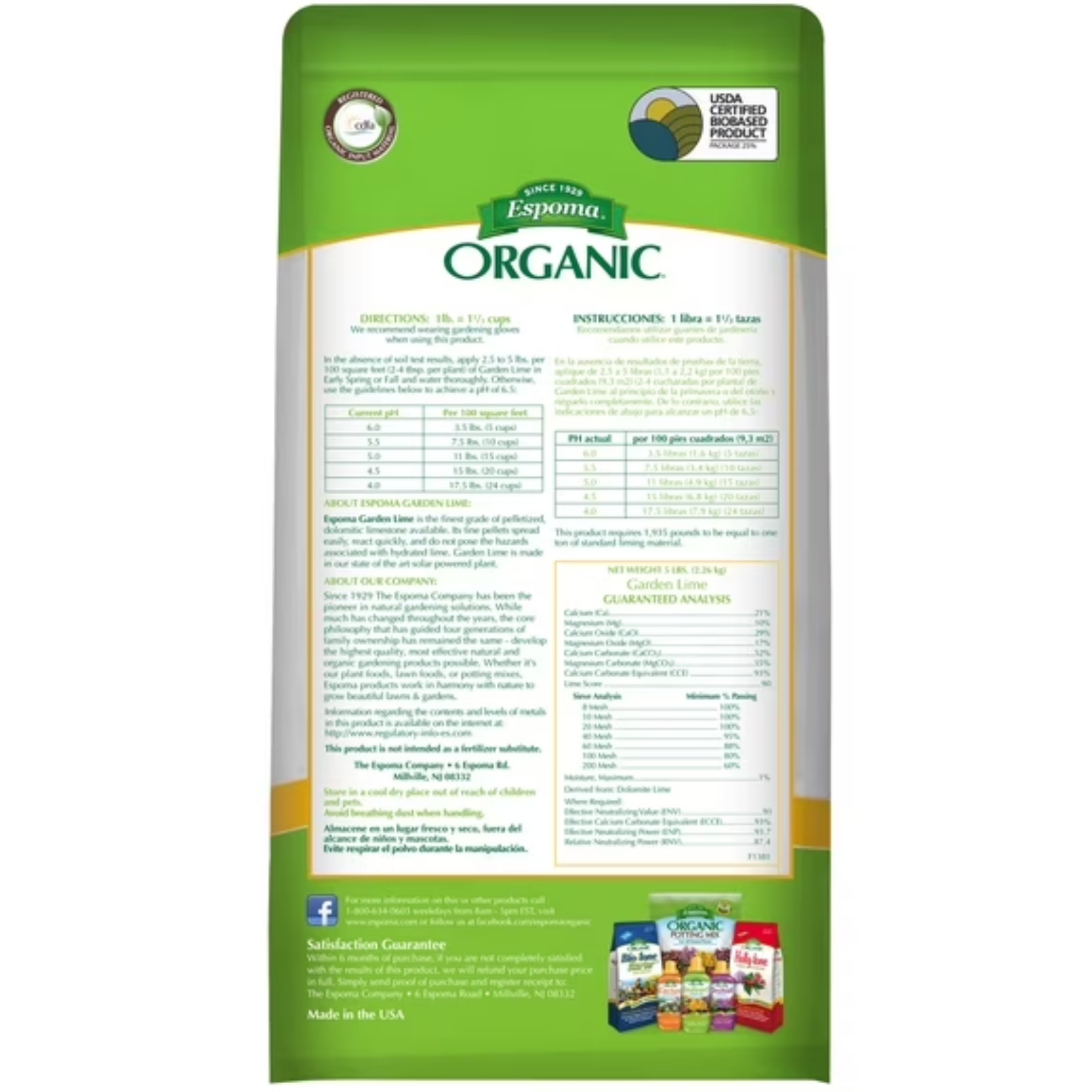 (2 Pack) Espoma Organic Garden Lime 5 lb Fertilizer Covers 135 sq ft – 10 lbs