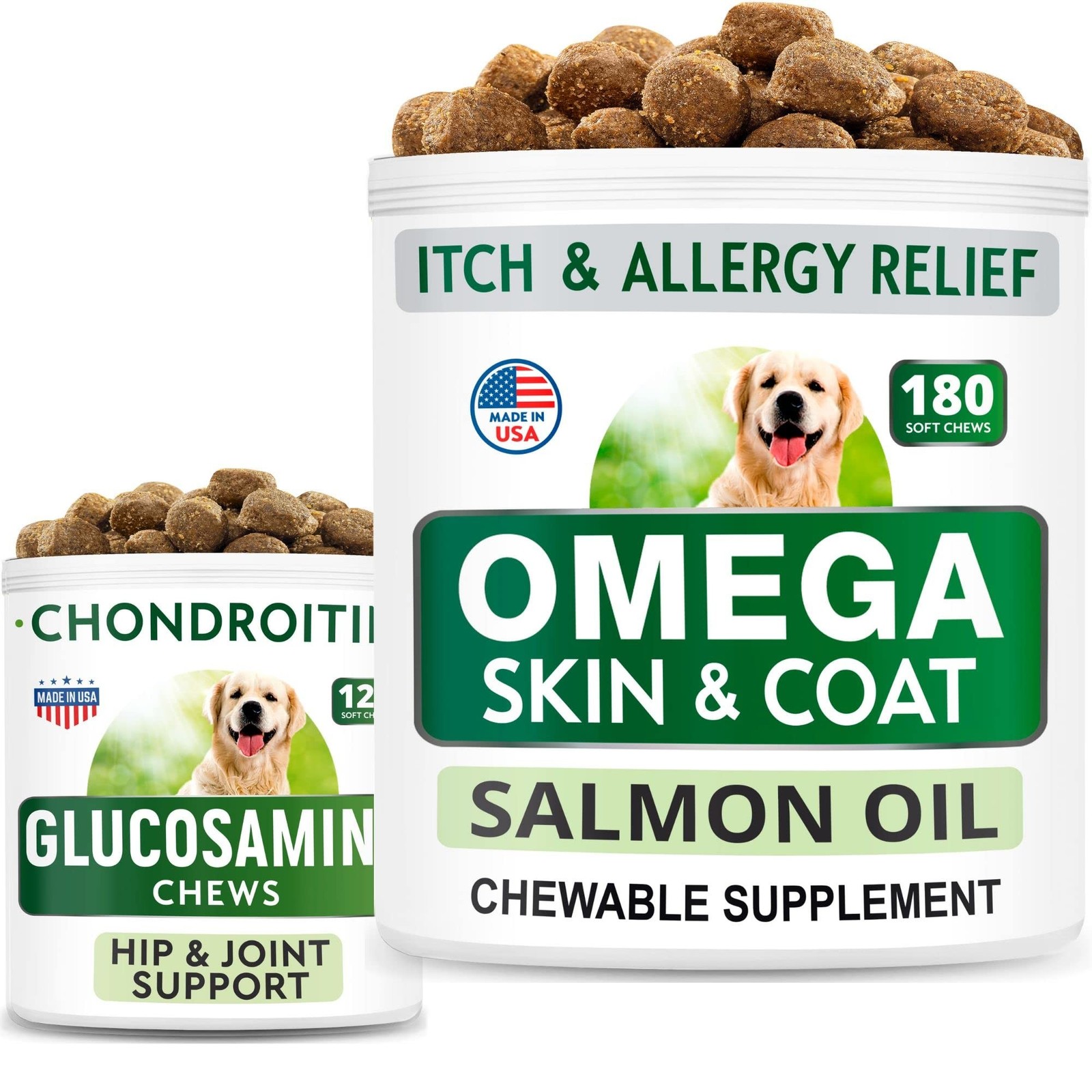BARK&SPARK Glucosamine Dog Treats + Omega 3 for Dogs Bundle – Hip Support and…