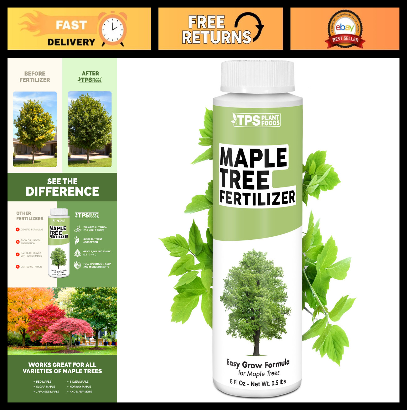 Liquid Maple Tree Fertilizer – Plant Food for Vibrant Color, Strong Roots, 8 oz