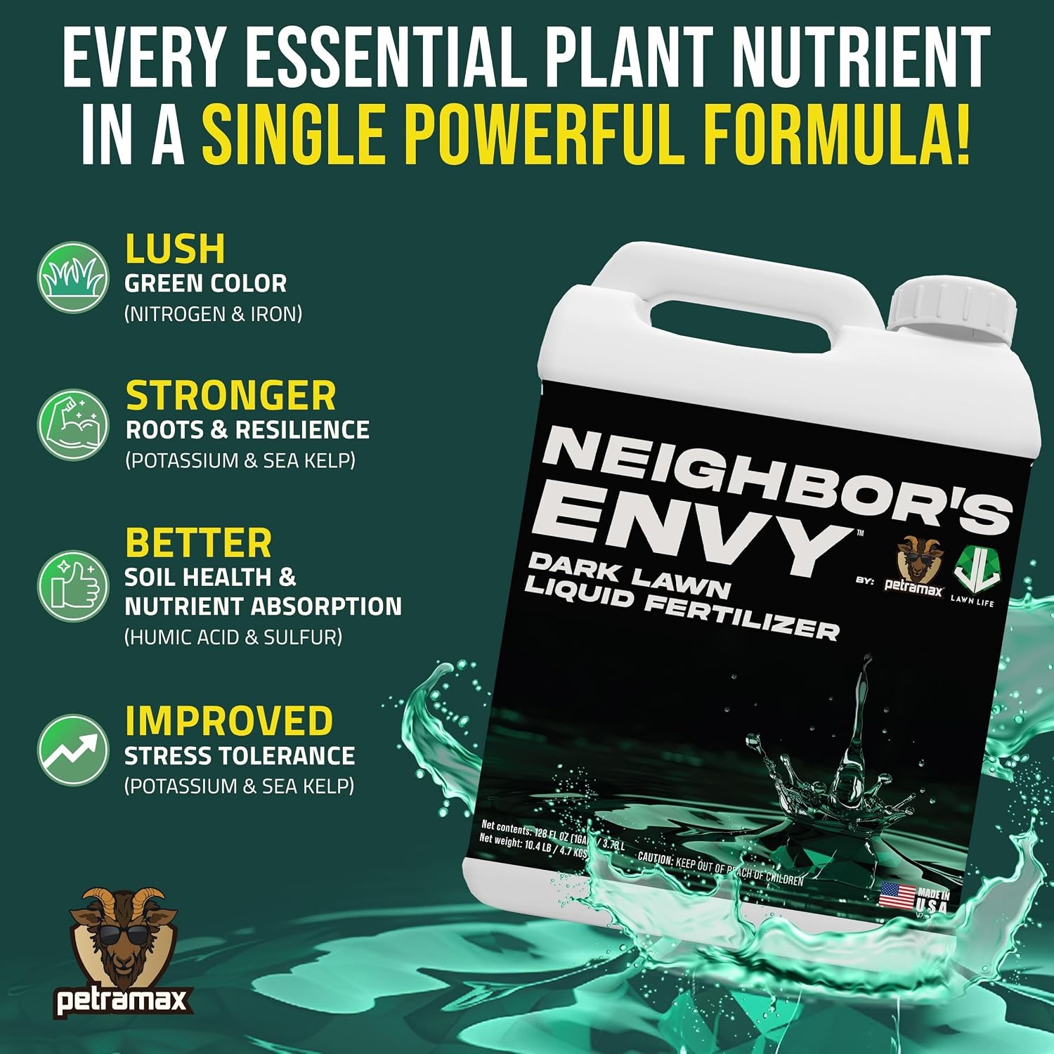 Neighbor’s Envy Grass Fertilizer Lawn & Garden 1 Gallon Covers up to 16,000