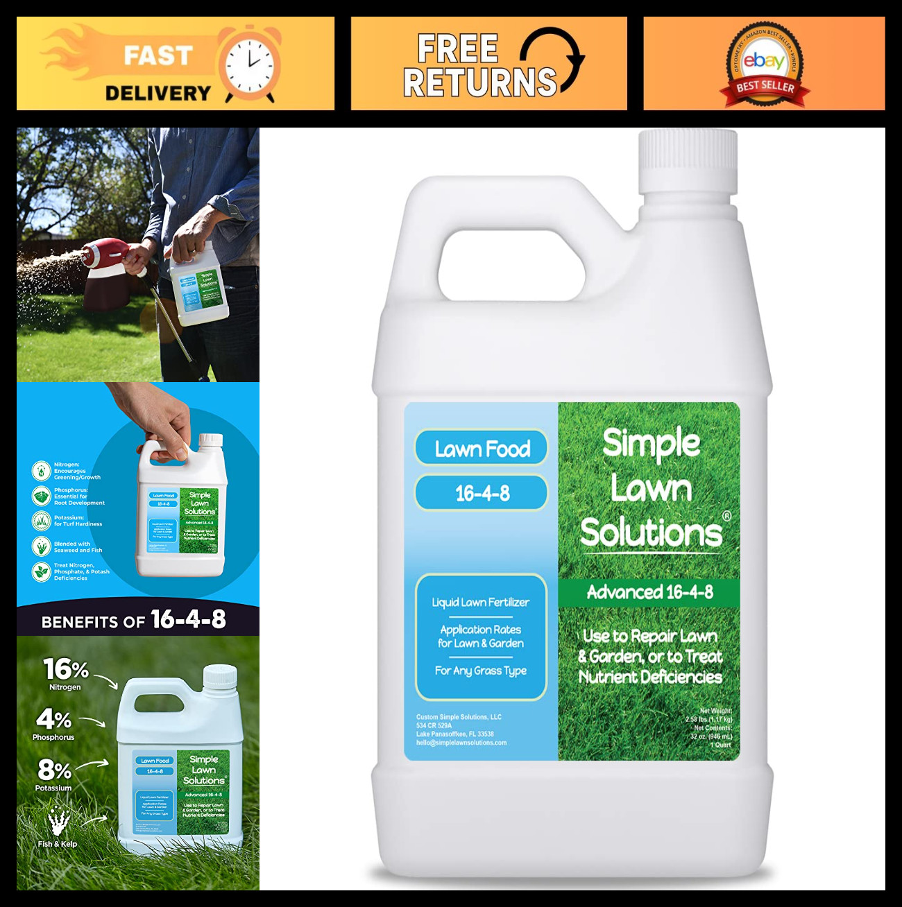 16-4-8 Liquid Lawn Fertilizer Concentrate – Spring & Summer Grass Food, Fish & K
