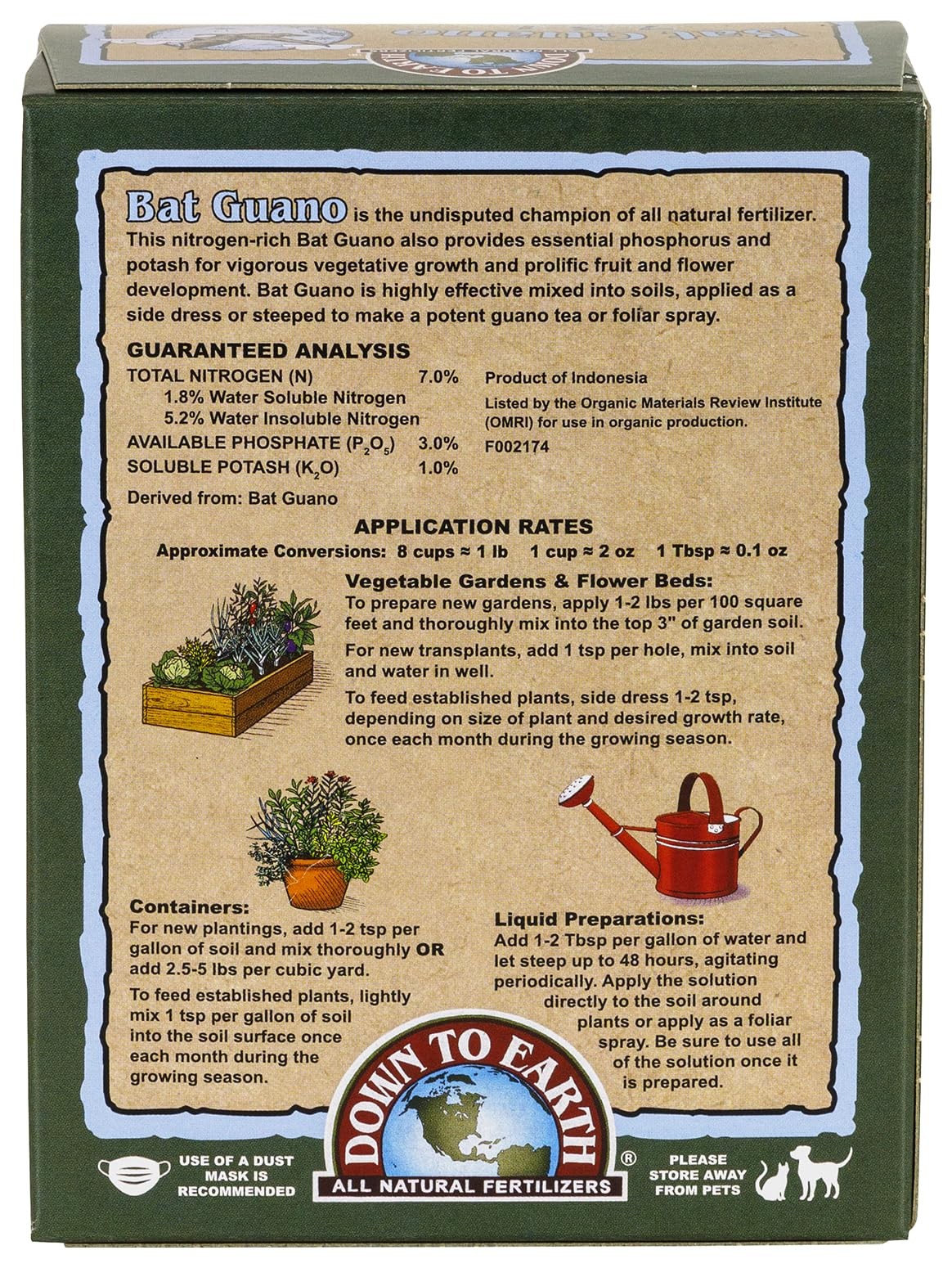 Down To Earth All Natural Fertilizers Organic Bat Guano – High 0.25 lb