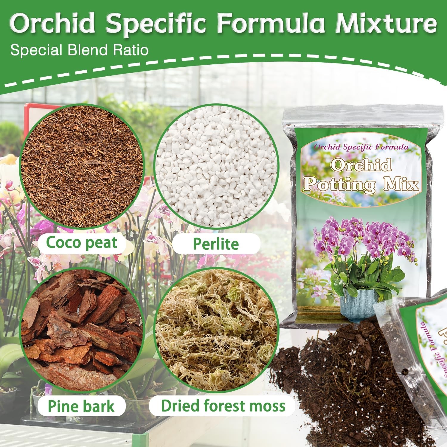 Orchid Potting Mix for Repotting, Mixture of Moss Pine Bark Coco Peat and Per…