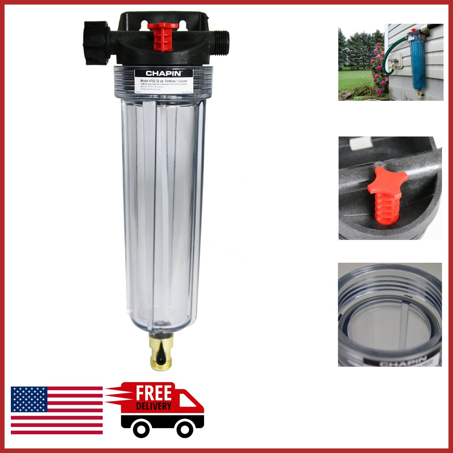 Air Powered Fertilizer Injector 32-Ounce with Rigid Inlet Tube and Filter