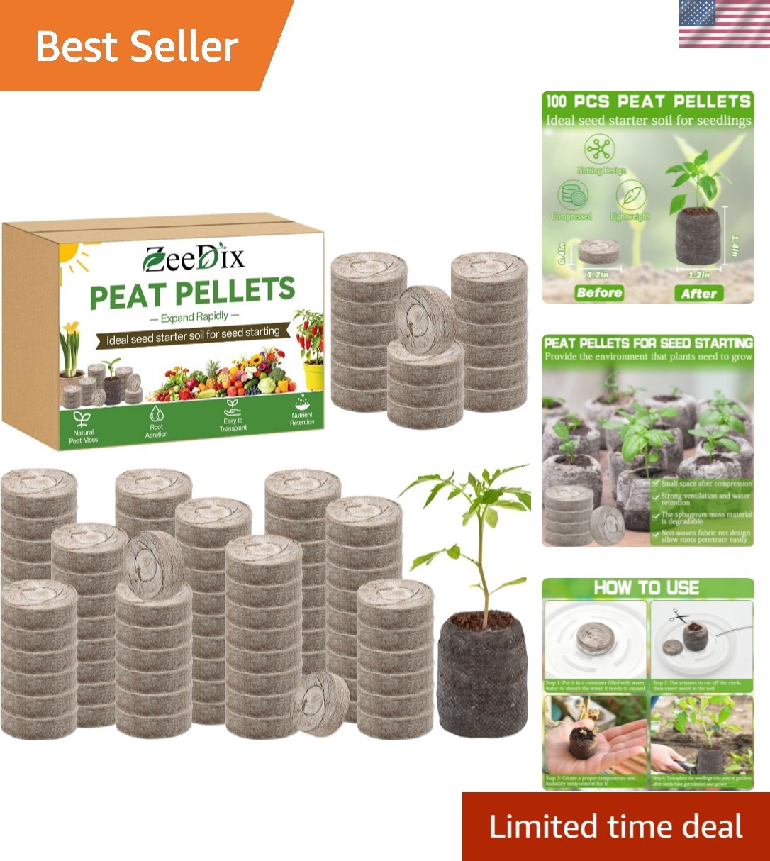 100pcs 30mm Compressed Peat Seed Starters – Perfect for Organic Gardens
