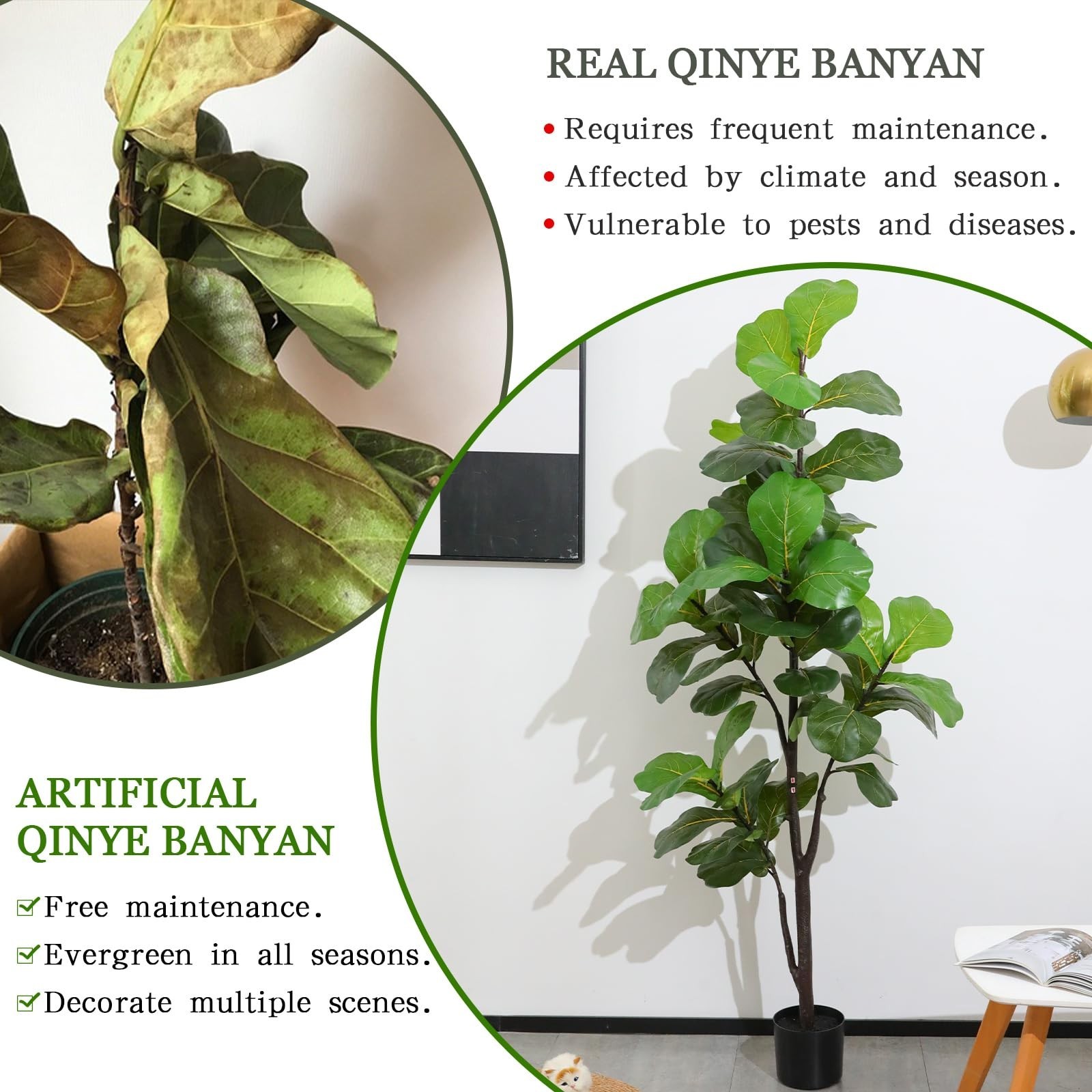 LUWENER 6ft Artificial Fiddle Leaf Fig Tree Plant,Fake Ficus Lyrata in Pot,Fi…