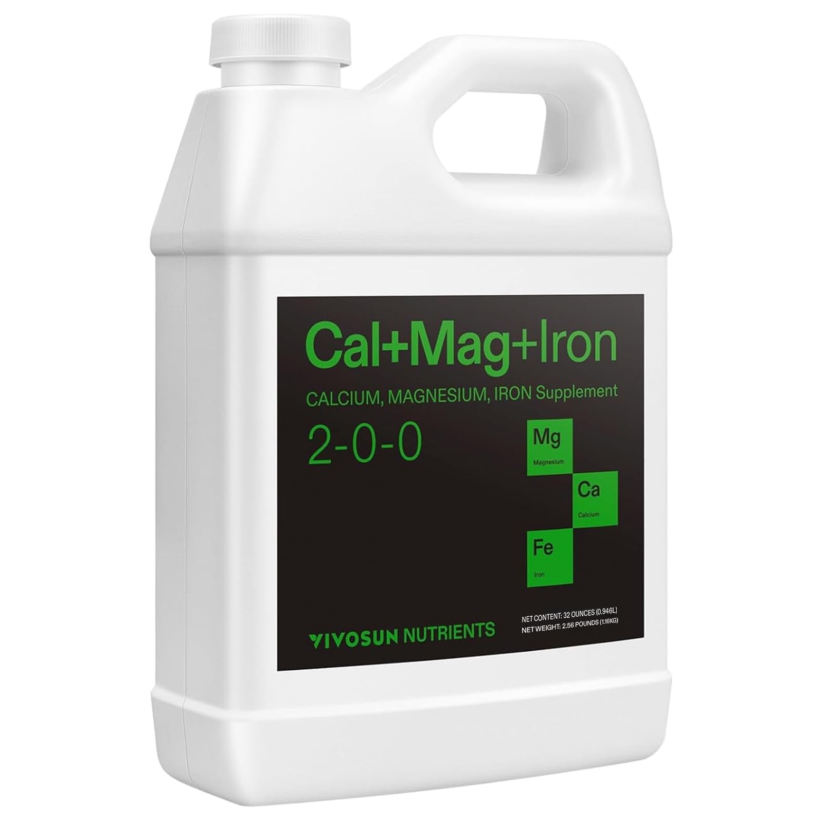 VIVOSUN Cal+Mag+Iron (2-0-0), Calcium, Magnesium & Iron Supplement, 1 qt”