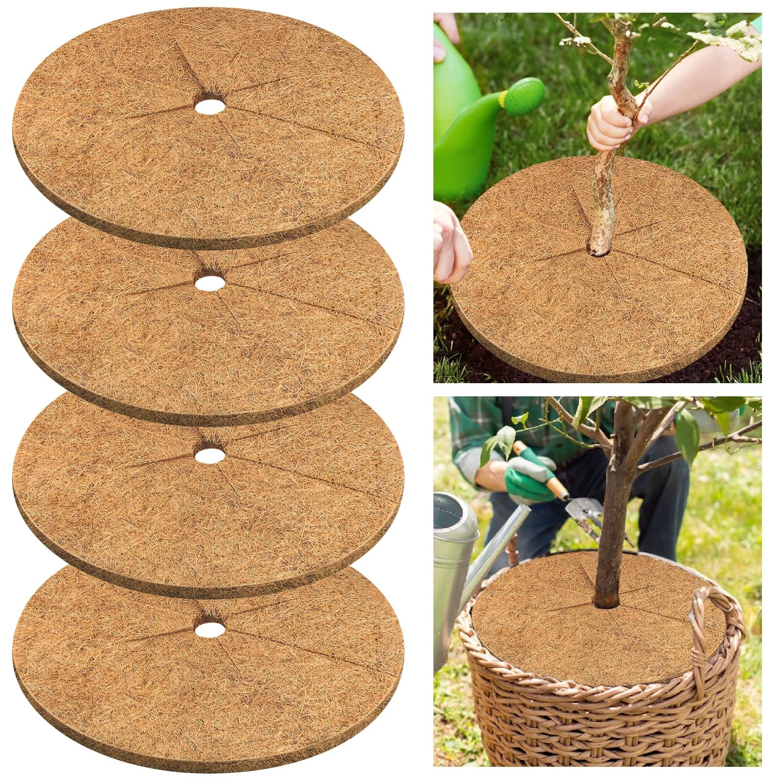Legigo 4pcs Coconut Fiber Mulch Ring Tree Plant Protector 30 Inch, 4 Pack